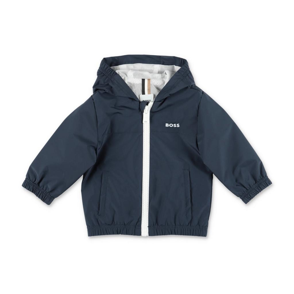 Hugo Boss Giubbino Blu Navy In Nylon Con Cappuccio Baby Boy商品第1张图片规格展示