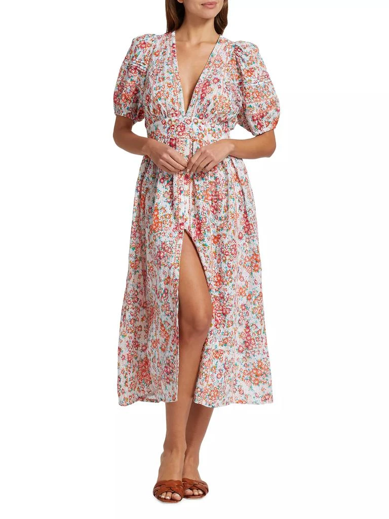 商品Poupette St Barth|Reine Floral Puff-Sleeve Midi-Dress,价格¥1836,第3张图片详细描述