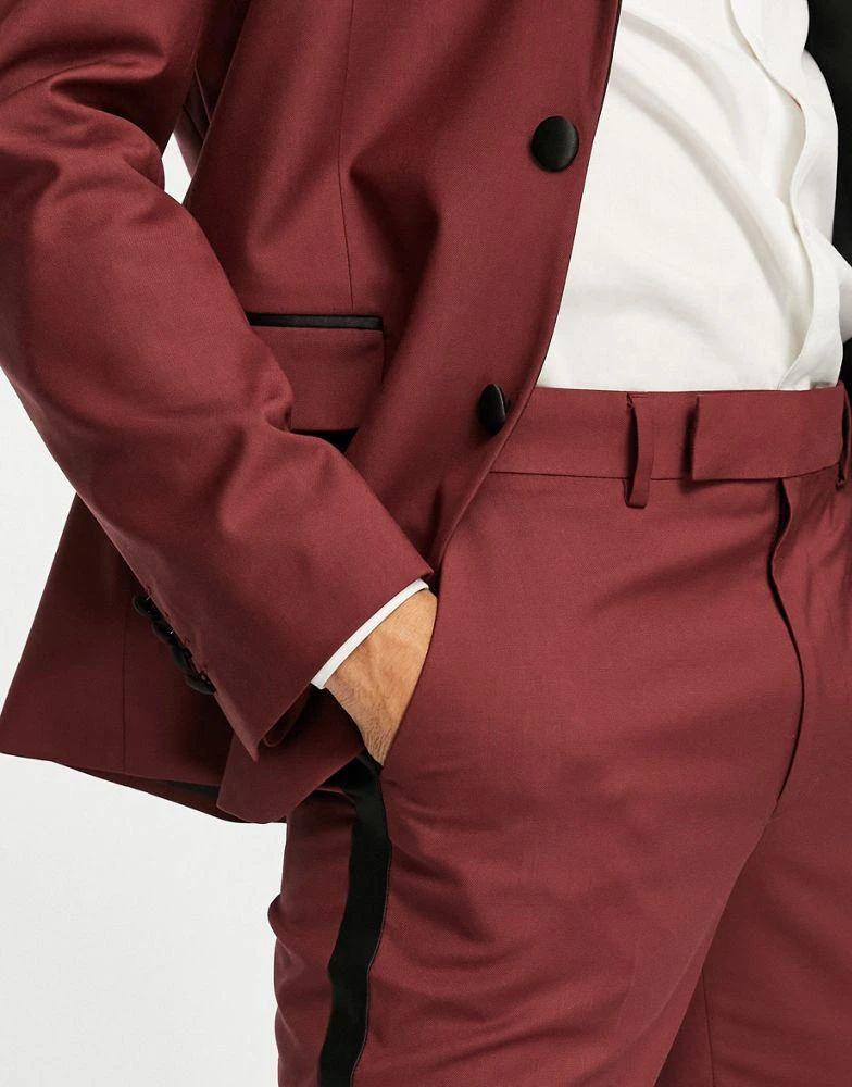 商品ASOS|ASOS DESIGN skinny tuxedo suit trousers in burgundy,价格¥193,第3张图片详细描述