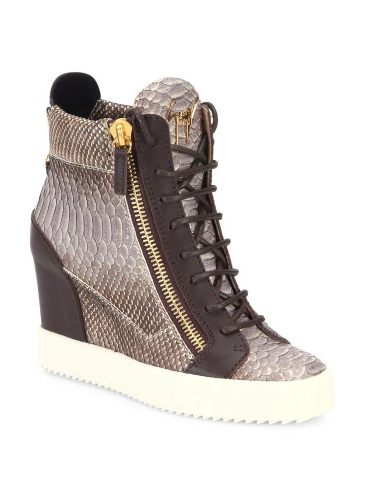 商品Giuseppe Zanotti|Snake-Embossed Leather High-Top Wedge Sneakers,价格¥3021,第1张图片