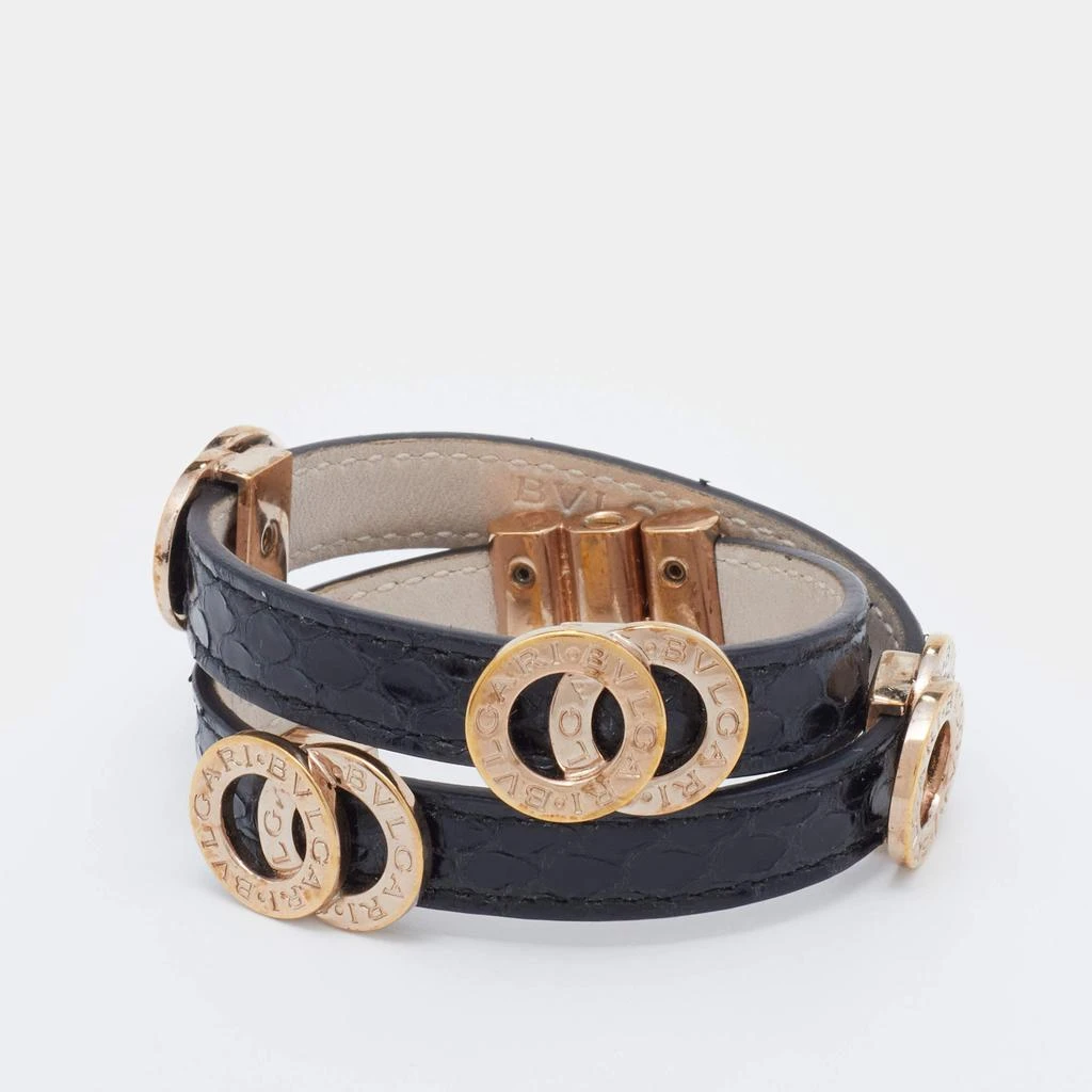 商品[二手商品] BVLGARI|Bvlgari Black Leather Gold Tone Double Coiled Wrap Bracelet,价格¥1317,第1张图片