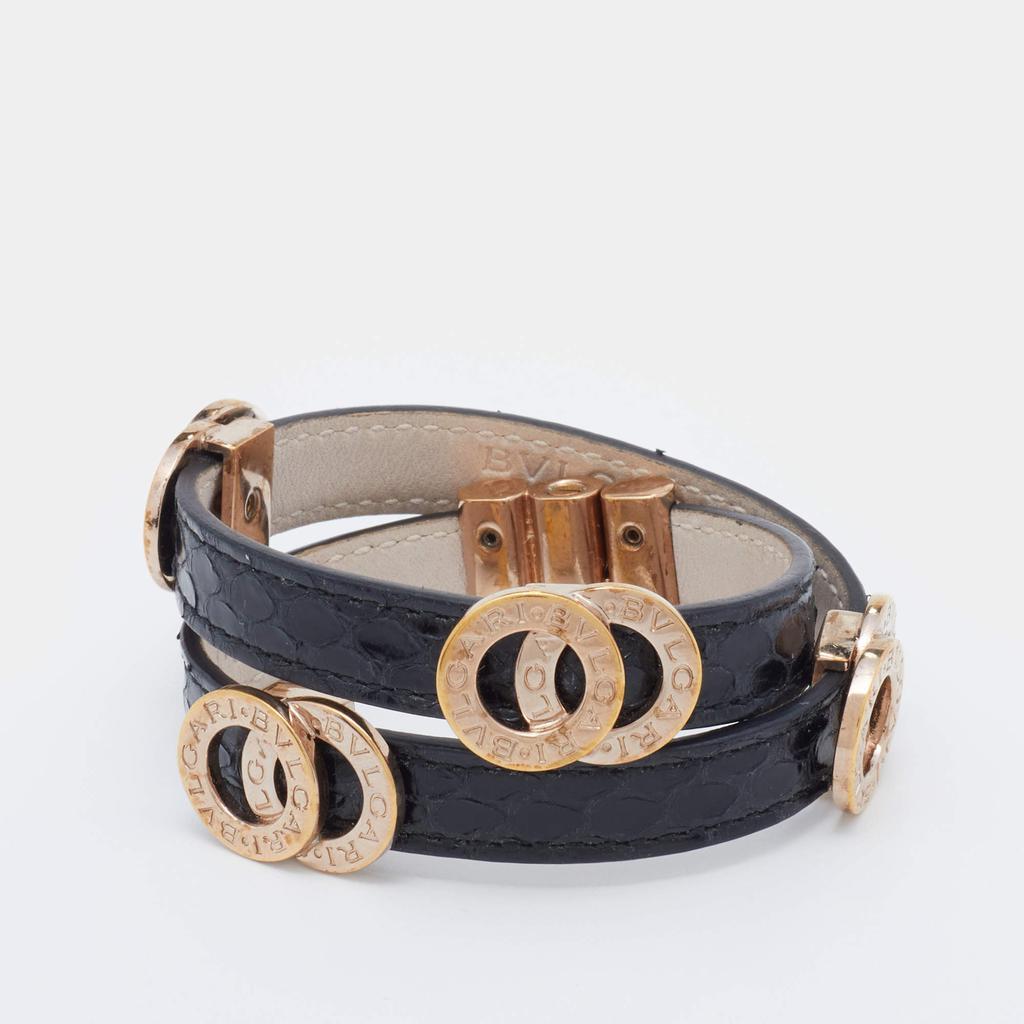 商品[二手商品] BVLGARI|Bvlgari Black Leather Gold Tone Double Coiled Wrap Bracelet,价格¥2413,第1张图片