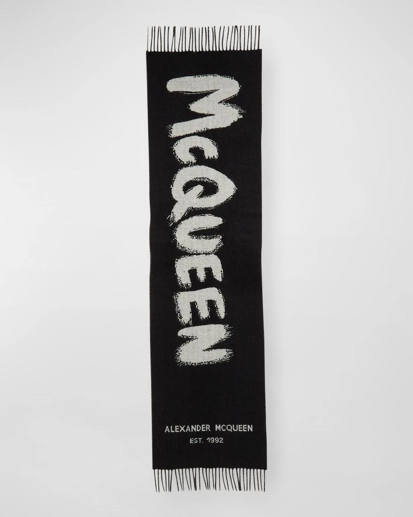 商品Alexander McQueen|Fringe Graffiti Logo Wool Scarf,价格¥1475,第2张图片详细描述