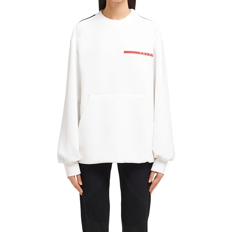 商品Prada|【预售3-7天】PRADA/普拉达  Double Technical系列 女士白色再生聚酯纤维尼龙面料Oversize圆领运动衫卫衣134612_LJ4_F0009_S_202,价格¥8471,第4张图片详细描述