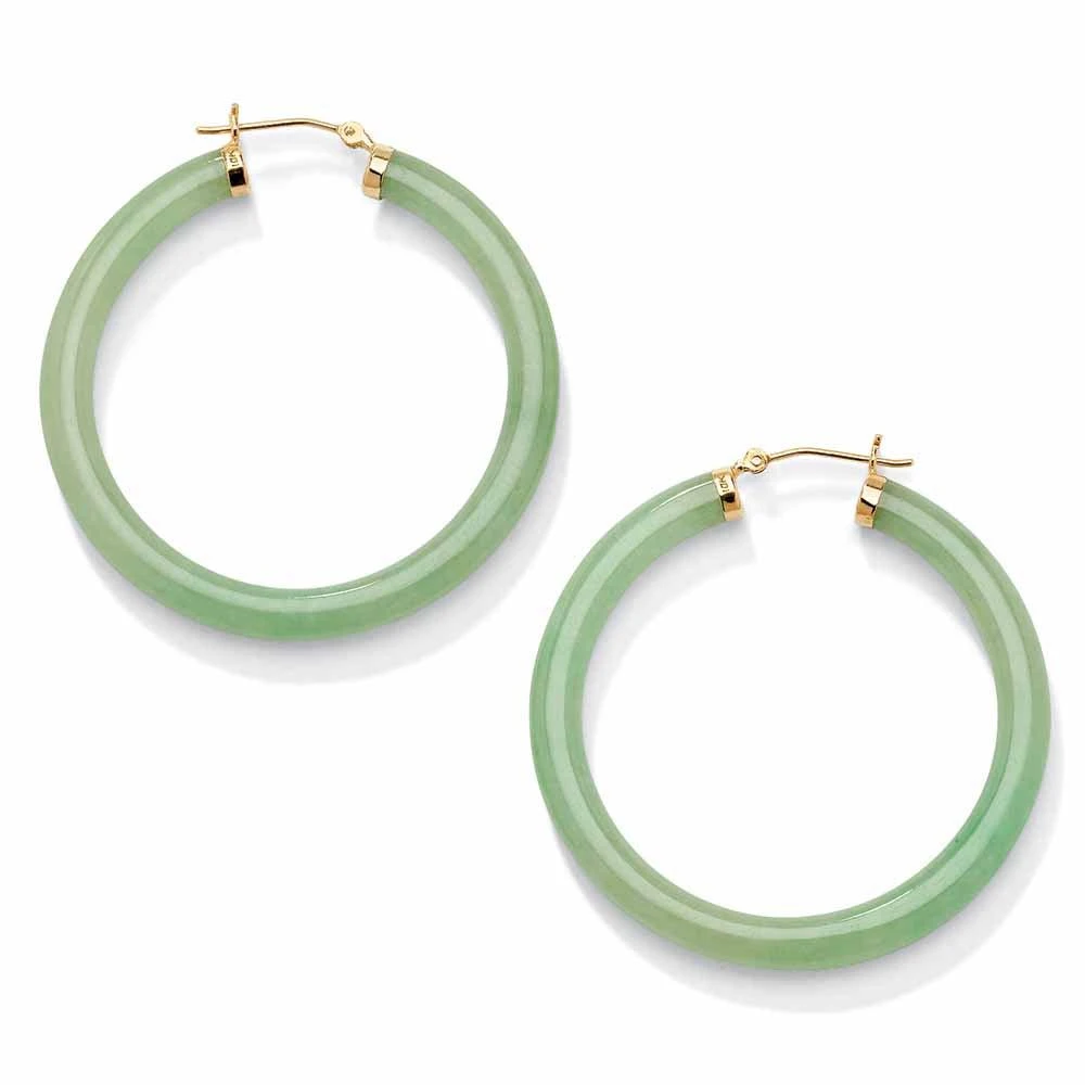 商品Palm Beach Jewelry|Genuine Green Jade 10k Yellow Gold Hoop Earrings,价格¥1596,第2张图片详细描述