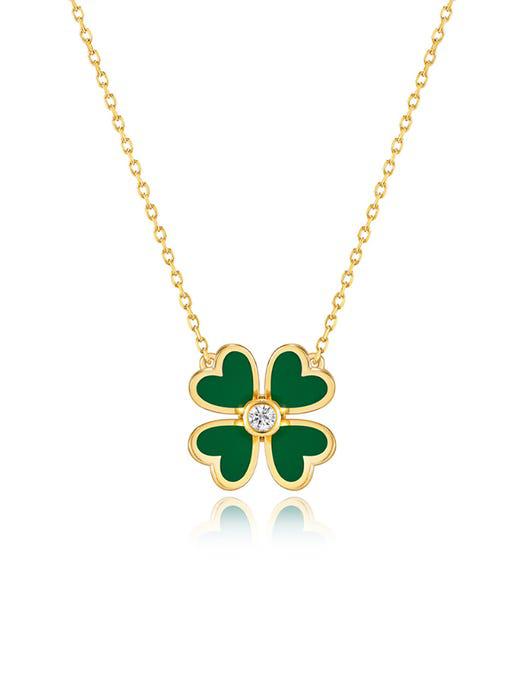 Bonne Chance Silver Enamel Necklace - Green商品第1张图片规格展示