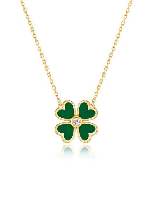 商品hyeres-lor|Bonne Chance Silver Enamel Necklace - Green,价格¥1255,第1张图片