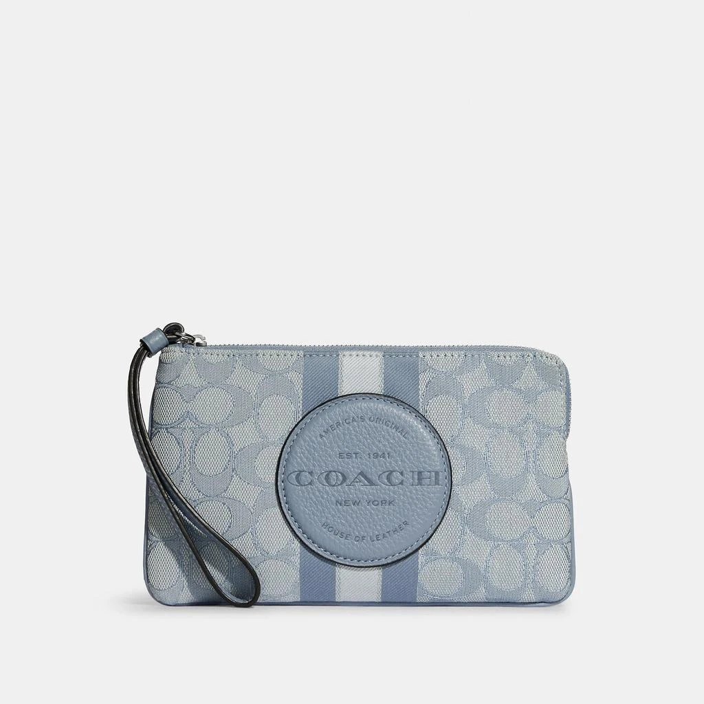 Coach Outlet Coach Outlet Dempsey Large Corner Zip Wristlet In Signature Jacquard With Stripe And Coach Patch 5
