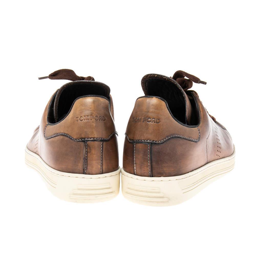 商品[二手商品] Tom Ford|Tom Ford Brown Leather Warwick Low Top Sneakers Size 40,价格¥1614,第7张图片详细描述