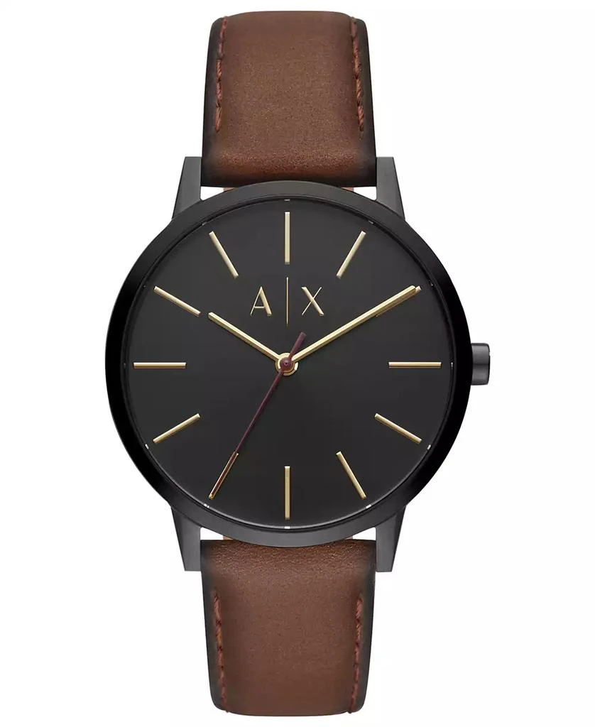 商品Armani Exchange|Men's Brown Leather Strap Watch,价格¥843,第1张图片