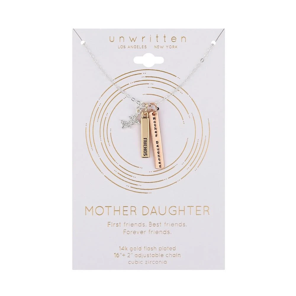 商品Unwritten|14K Tri-Tone Gold Flash-Plated Brass Crystal Butterflies "Mother Daughter Friends" Bar Pendant Necklace with Extender,价格¥150,第2张图片详细描述