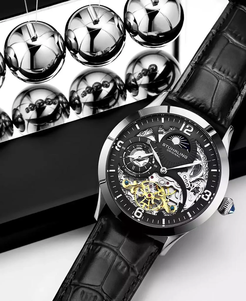 商品Stuhrling|Men's Black Leather Strap Watch 45mm,价格¥1661,第2张图片详细描述