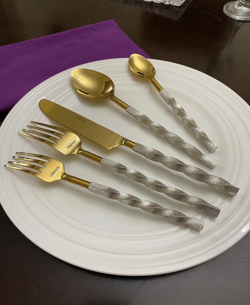 Vibhsa Golden Stainless Steel Flatware Set of 20 PC (Twsited) 2