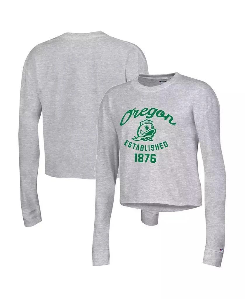 商品CHAMPION|Women's Gray Oregon Ducks Boyfriend Cropped Long Sleeve T-shirt,价格¥270,第1张图片