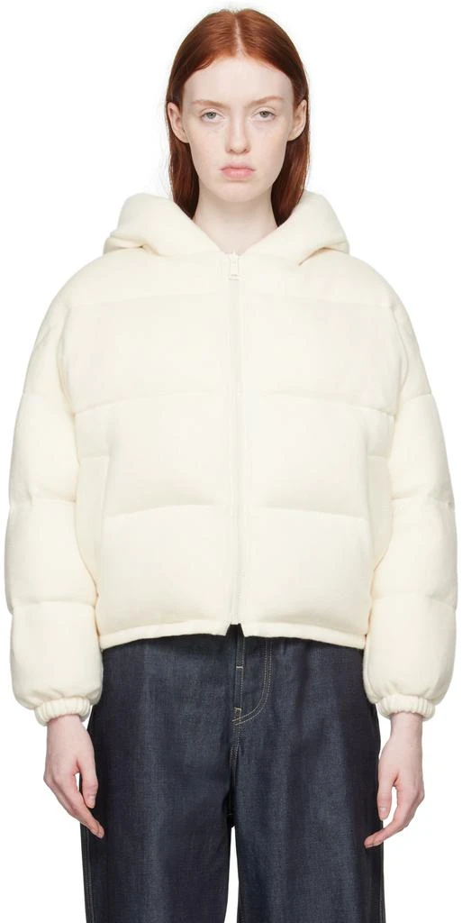 商品Yves Salomon|Off-White Hooded Down Jacket,价格¥4643,第1张图片