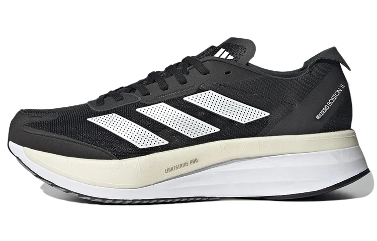 商品[国内直发] Adidas|adidas Adizero Boston 11 系带厚底 织物 低帮 橡胶跑步鞋 男款 黑白,价格¥733,第1张图片