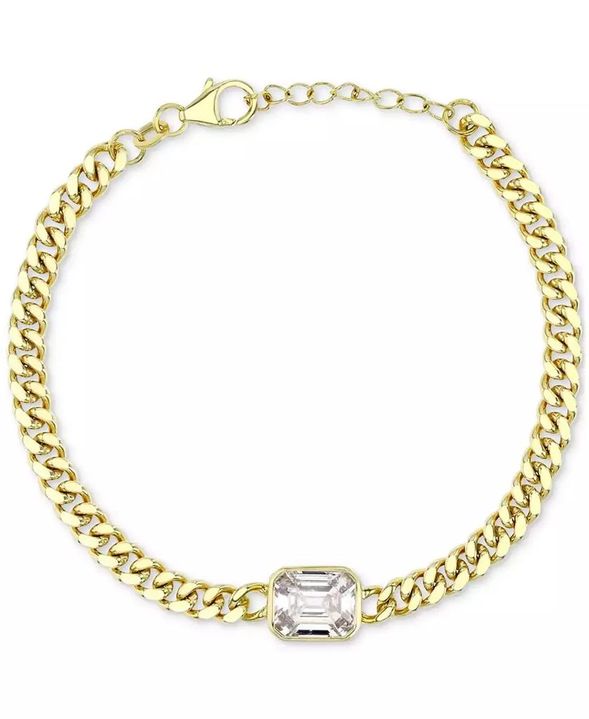 商品Macy's|Cubic Zirconia Large Cuban Link Bracelet in 14k Gold-Plated Sterling Silver,价格¥421,第1张图片