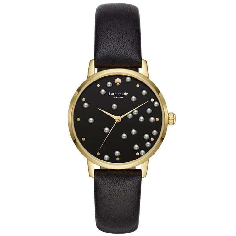 商品Kate Spade|Women's Metro Black Leather Strap Watch 34mm,价格¥1459,第1张图片