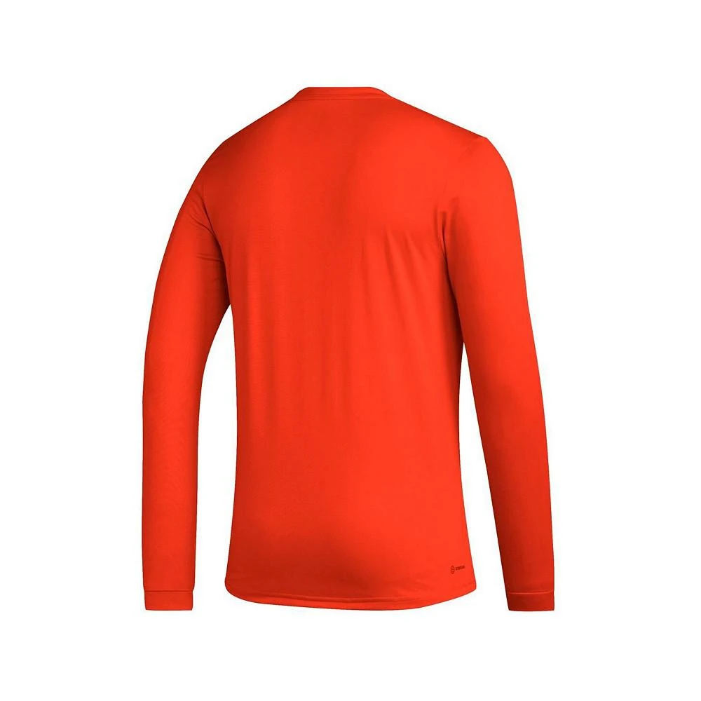 商品Adidas|Men's Orange Miami Hurricanes Mighty Mascot Pregame Long Sleeve T-shirt,价格¥242,第4张图片详细描述