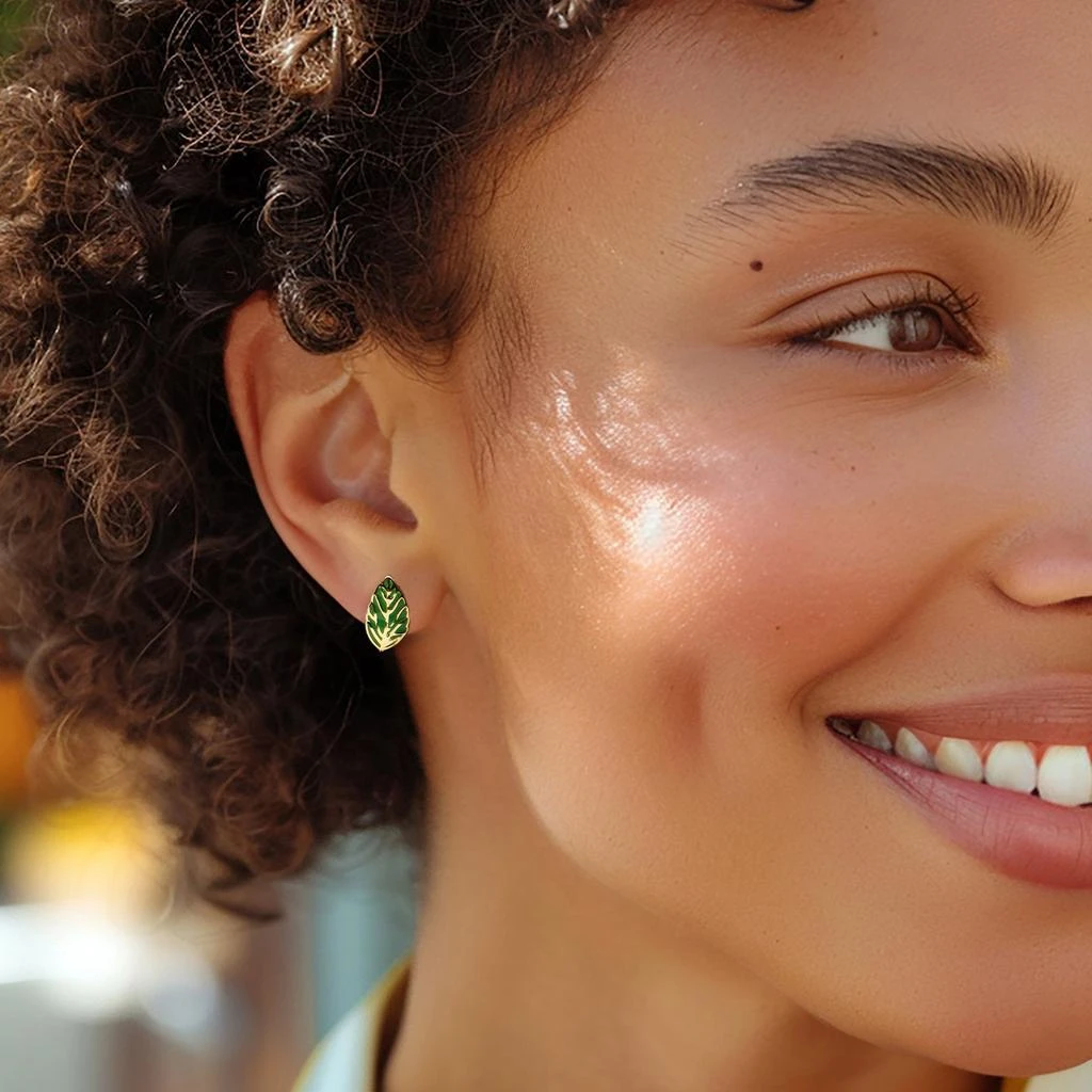 商品Ross-Simons|Green Enamel Leaf Earrings With Removable . Emerald Drops in 18kt Gold Over Sterling,价格¥1162,第3张图片详细描述