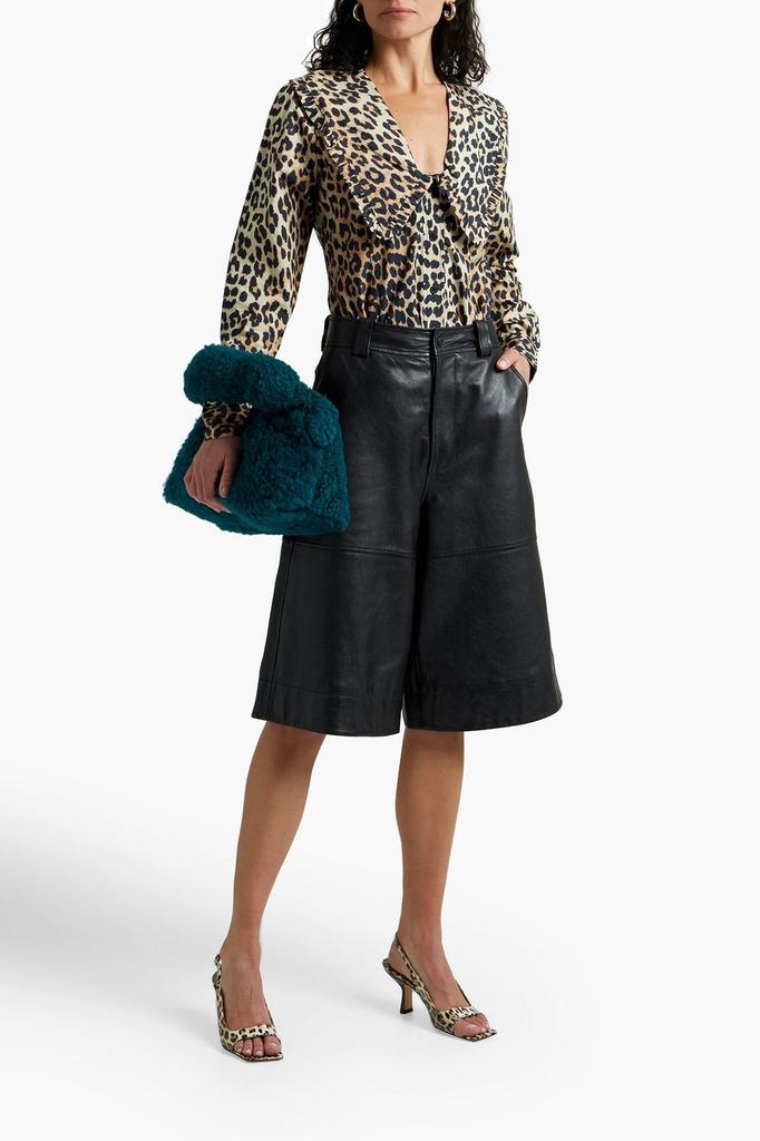 Ruffle-trimmed leopard-print organic cotton-poplin blouse商品第2张图片规格展示