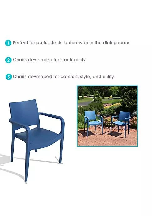 商品Sunnydaze Decor|Decor Landon Plastic Patio Dining Armchair   Sax Blue   Set Of 2,价格¥2176,第4张图片详细描述