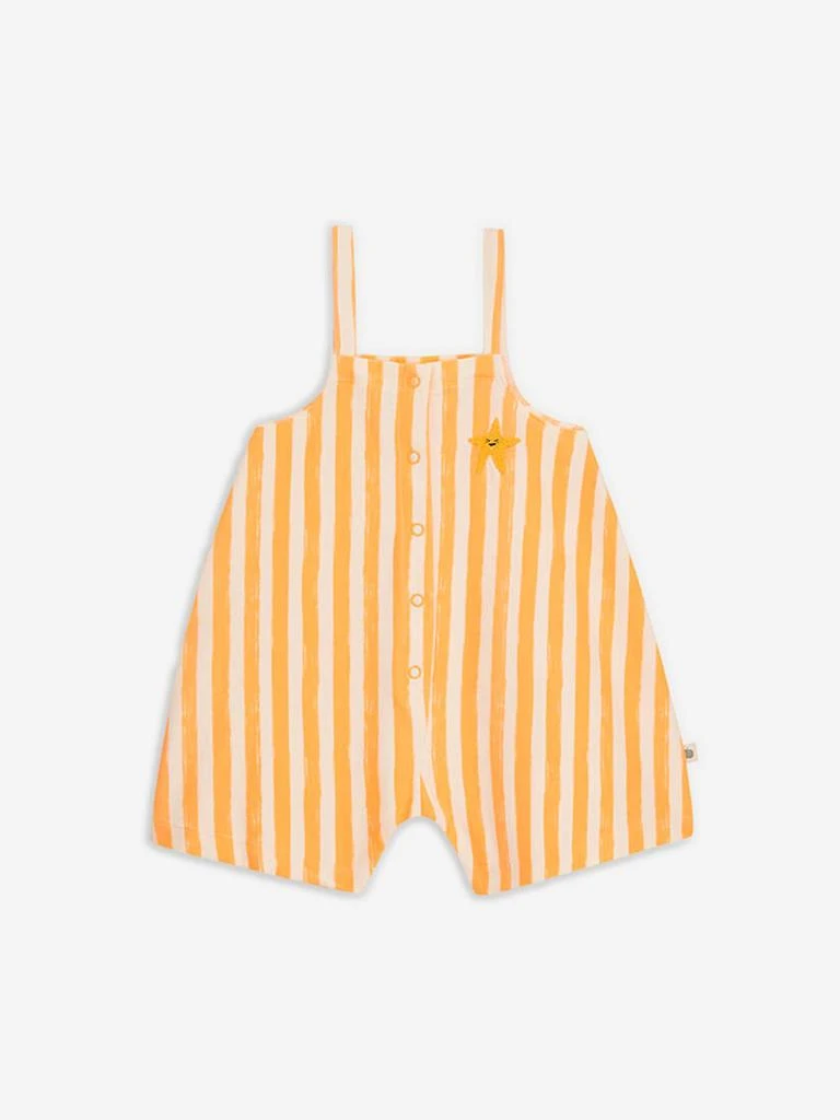 商品The Bonnie Mob|The Bonnie Mob Kids Cayman Striped Dungaree Romper in Orange,价格¥192,第1张图片详细描述