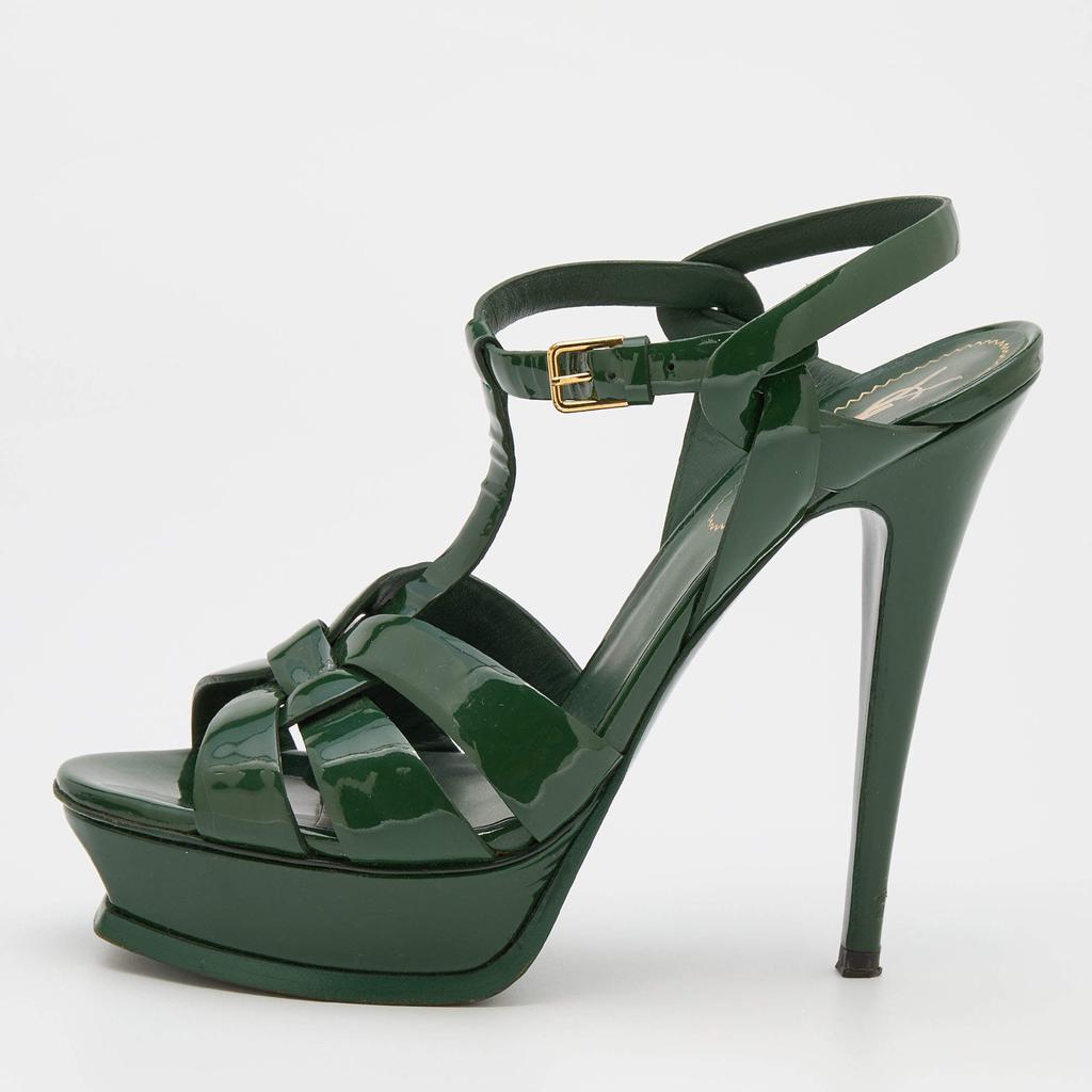 Yves Saint Laurent Green Patent Leather Tribute Platform Sandals Size 40商品第1张图片规格展示
