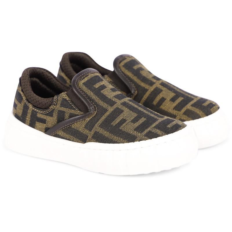 Ff logo aop slip on sneakers in brown商品第1张图片规格展示