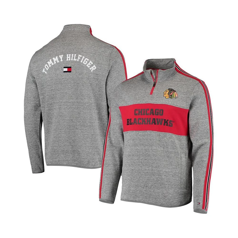 商品Tommy Hilfiger|Men's Heathered Gray Chicago Blackhawks Mario Quarter-Zip Jacket,价格¥546,第1张图片