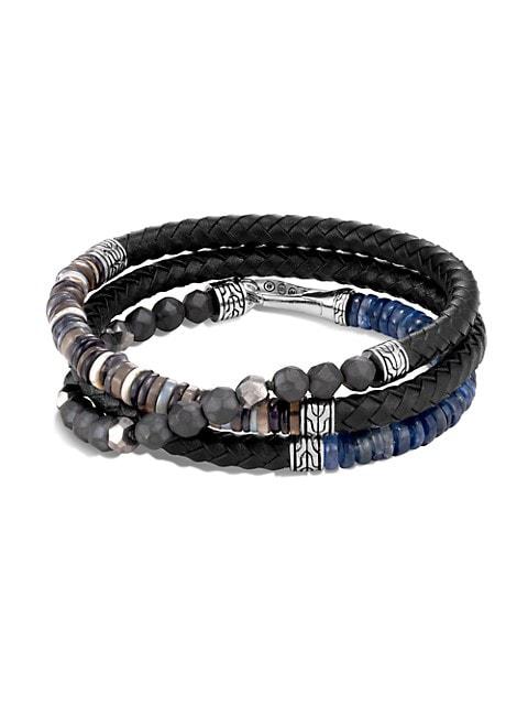 Chain Collection Multi-Stone, Sterling Silver & Leather Wrap Bracelet商品第2张图片规格展示