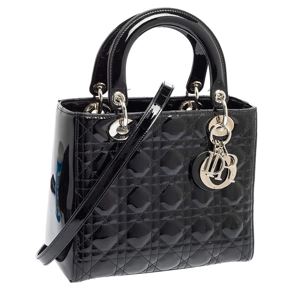商品[二手商品] Dior|Dior Black Cannage Patent Leather Medium Lady Dior Tote,价格¥16375,第3张图片详细描述