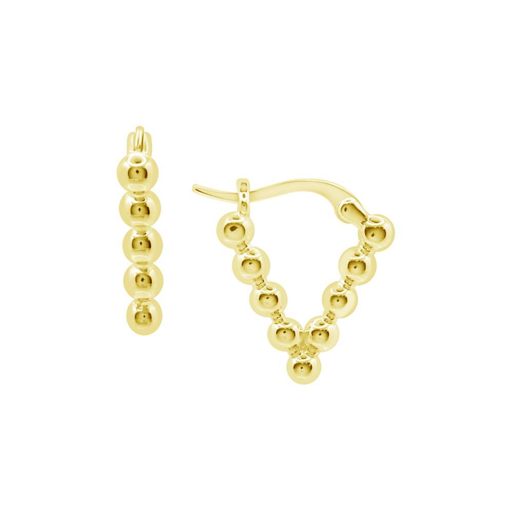 High Polished V Shape Beaded Click Top Hoop Earring, Gold Plate and Silver Plate商品第1张图片规格展示