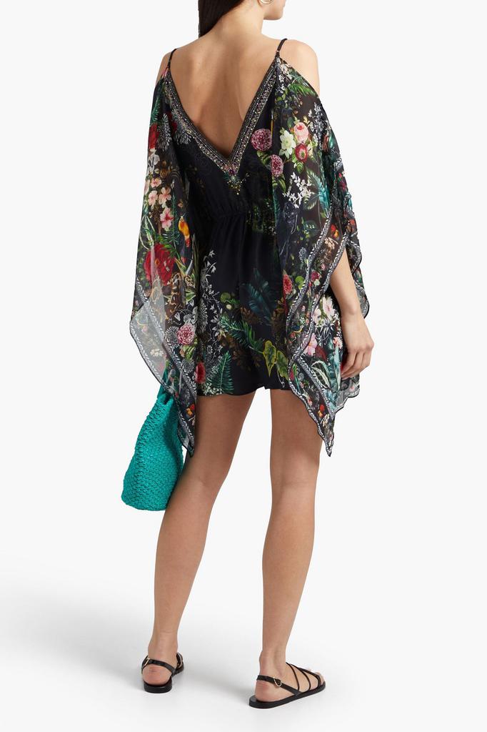 Cold-shoulder chiffon-paneled printed silk crepe de chine playsuit商品第1张图片规格展示