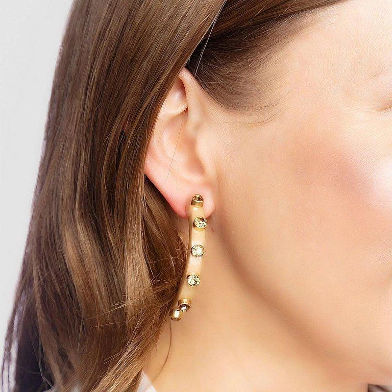 商品Canvas Style|Renee Resin and Rhinestone Hoop Earrings In Cocoa,价格¥242,第2张图片详细描述
