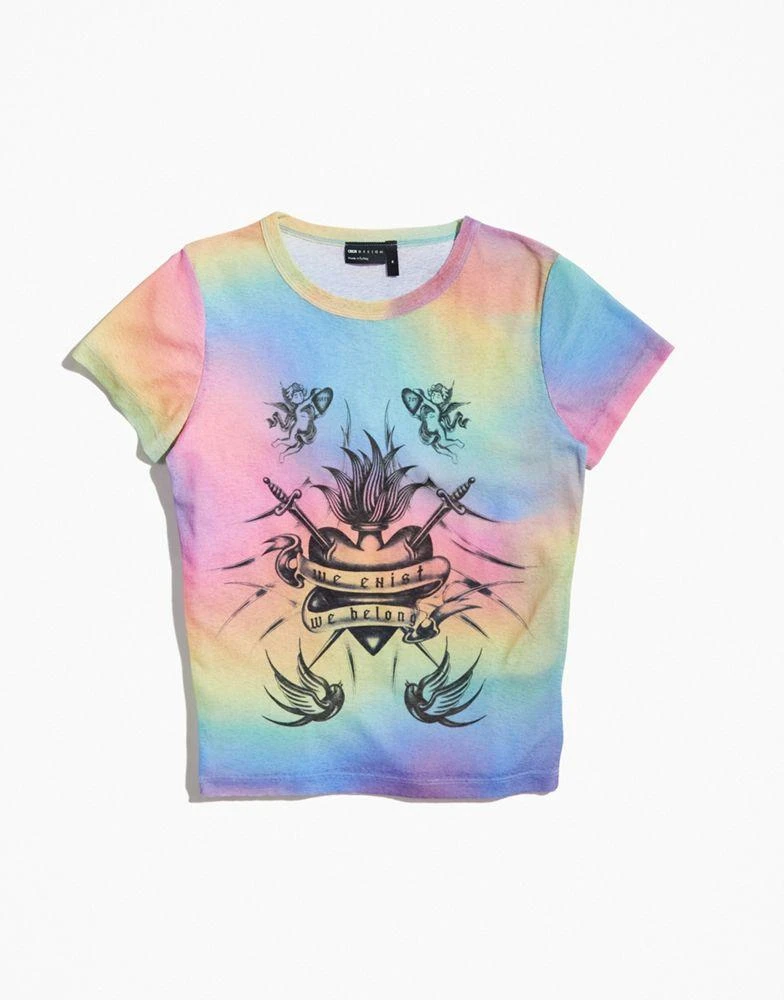 商品ASOS|ASOS DESIGN PRIDE genderless baby tee in rainbow tie dye mesh with front print,价格¥109,第1张图片