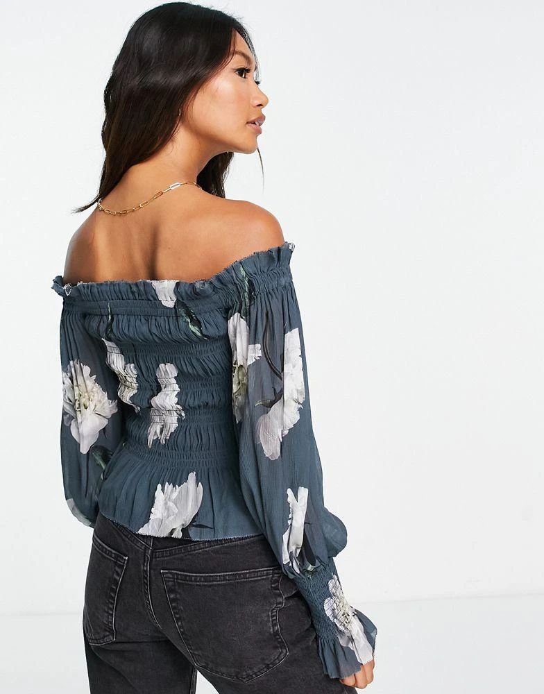 商品ALL SAINTS|AllSaints Lara Cordelia off shoulder top in smoke grey floral,价格¥750,第2张图片详细描述