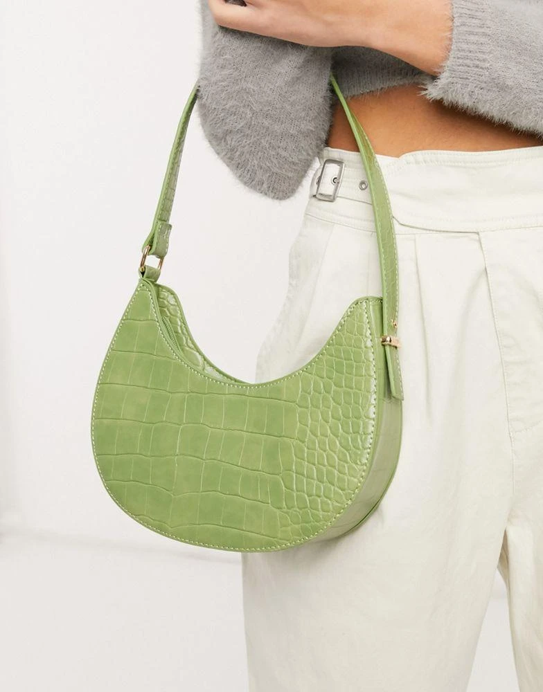 商品ASOS|ASOS DESIGN curved shoulder bag in green croc with long strap,价格¥138,第2张图片详细描述