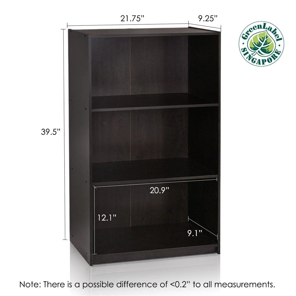 商品Furinno|Basic 3-Tier Bookcase Storage Shelves, Espresso,价格¥566,第2张图片详细描述