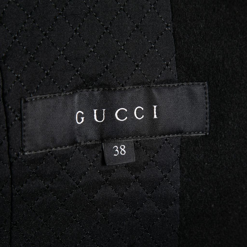 Gucci Black Wool Detachable Collar Double-Breasted Coat S商品第5张图片规格展示