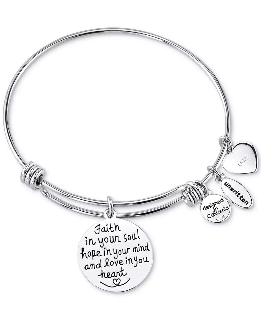 商品Unwritten|Cross Message & Heart Charm Bangle Bracelet in Stainless Steel & Rose Gold-Tone with Silver Plated Charms,价格¥410,第2张图片详细描述