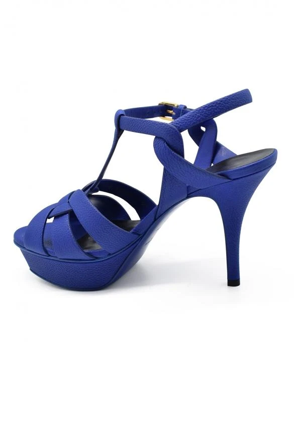 商品Yves Saint Laurent|Luxury shoes for women saint laurent tribute blue leather sandals low heel,价格¥5580,第4张图片详细描述
