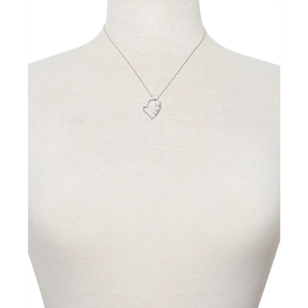 商品Belle de Mer|Cultured Freshwater Button Pearl (4 - 6mm) & Cubic Zirconia Heart 18" Pendant Necklace in Sterling Silver,价格¥275,第4张图片详细描述