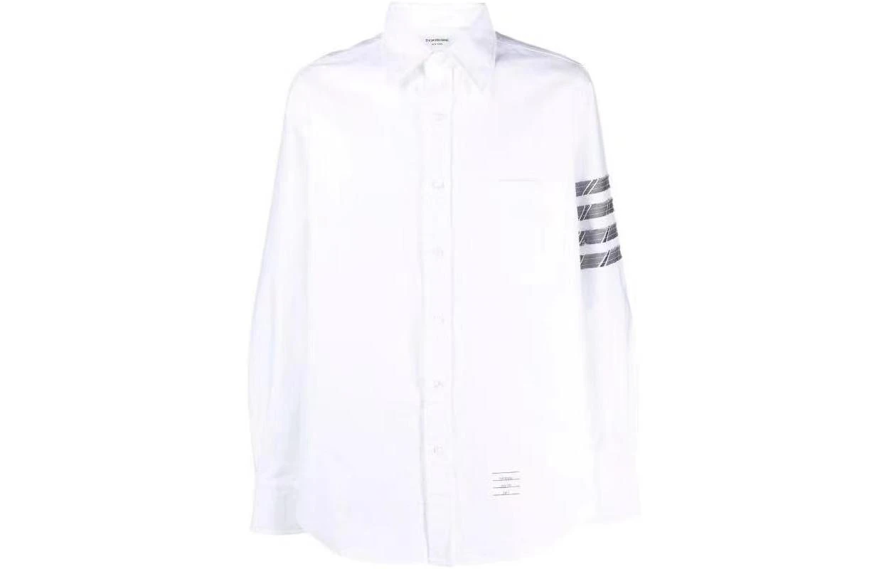 商品[国内直发] Thom Browne|四道杠装饰弧形下摆条纹长袖衬衫 男款 白色,价格¥3679,第1张图片