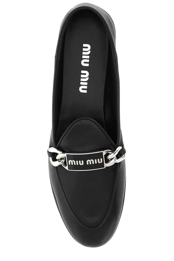 商品Miu Miu|Miu Miu Logo Detailed Slip-On Loafers,价格¥5410,第3张图片详细描述