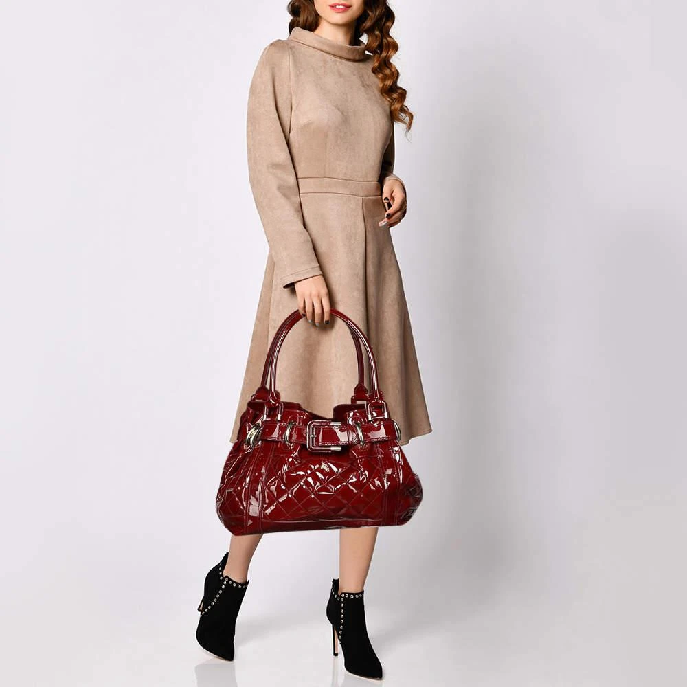 商品[二手商品] Burberry|Burberry Burgundy Patent Leather Quilted Prorsum Beaton Tote,价格¥2612,第2张图片详细描述