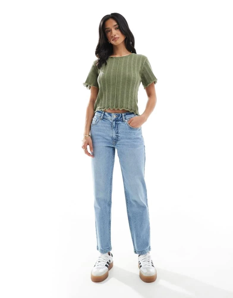 商品ASOS|ASOS DESIGN Petite slim fit comfort mom jeans in mid blue,价格¥231,第1张图片