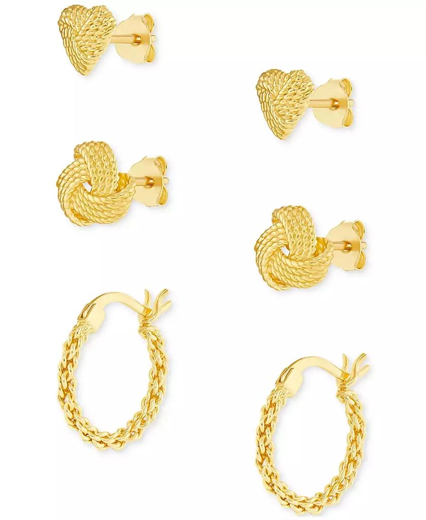 商品Macy's|3-Pc. Set Loveknot Stud & Twisted Hoop Earrings in 18K Gold Over Sterling Silver or Sterling Silver,价格¥188,第4张图片详细描述