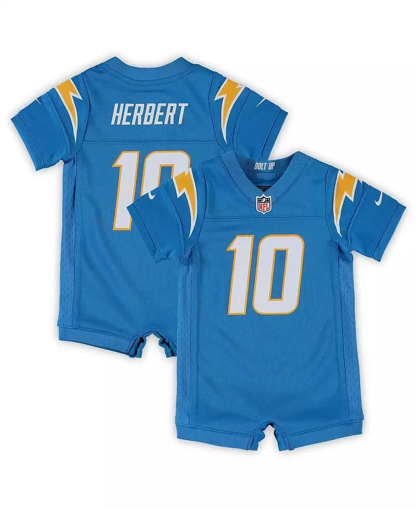 商品NIKE|Infant Justin Herbert Powder Blue Los Angeles Chargers Game Romper Jersey,价格¥277,第1张图片