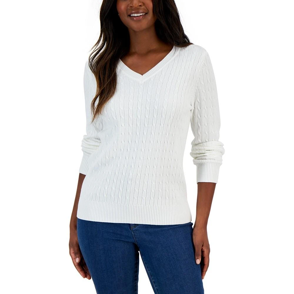 商品Karen Scott|Women's Cable V-Neck Long Sleeve Sweater, Created for Macy's,价格¥64,第1张图片